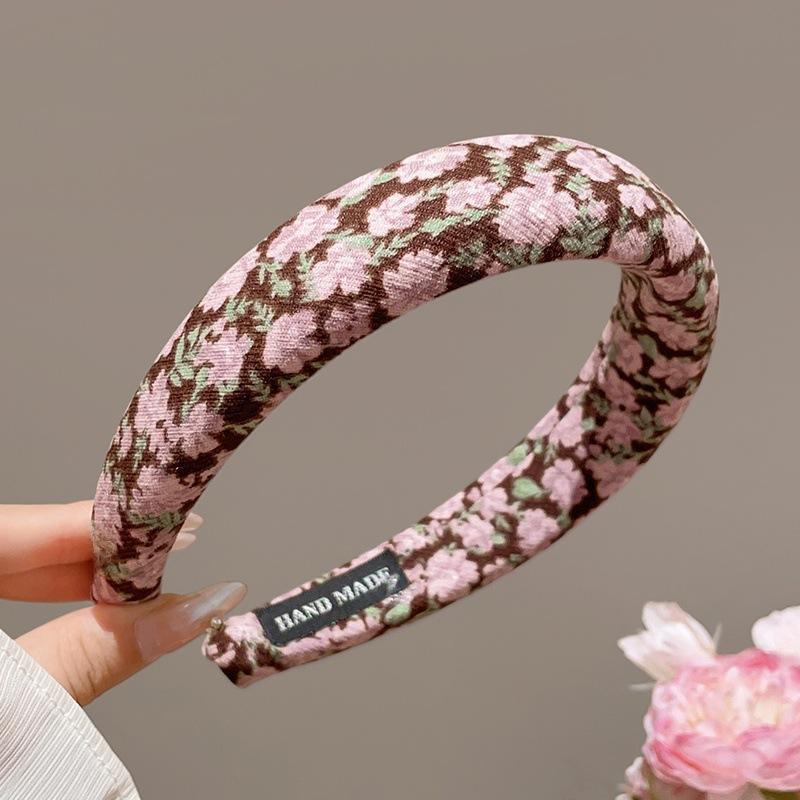 New Vintage Flower Headband for Women Girls Elegant Thicken Sponge Headdress Non-Slip Wide Floral Hairband Hair Accessories