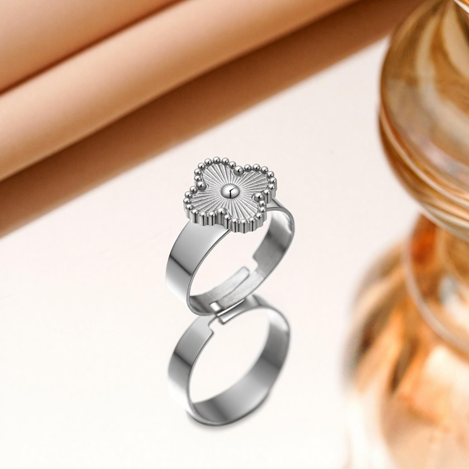 Lucky Four-leaf Clover Ring - Titanium Steel Adjustable Non-tarnish Ring