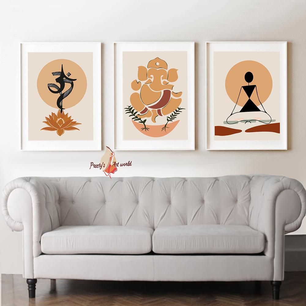 Ganesha OM Wall Decor Art Prints Indian Buddha Meditation Chakra Yoga Sports Canvas Painting For Living Room Bedroom Unframed