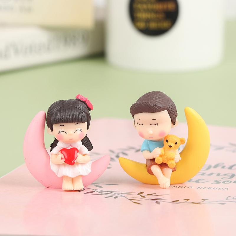1Pair Moon Couple Romantic Figurines Diy Ornaments Bonsai Home Table Decoration