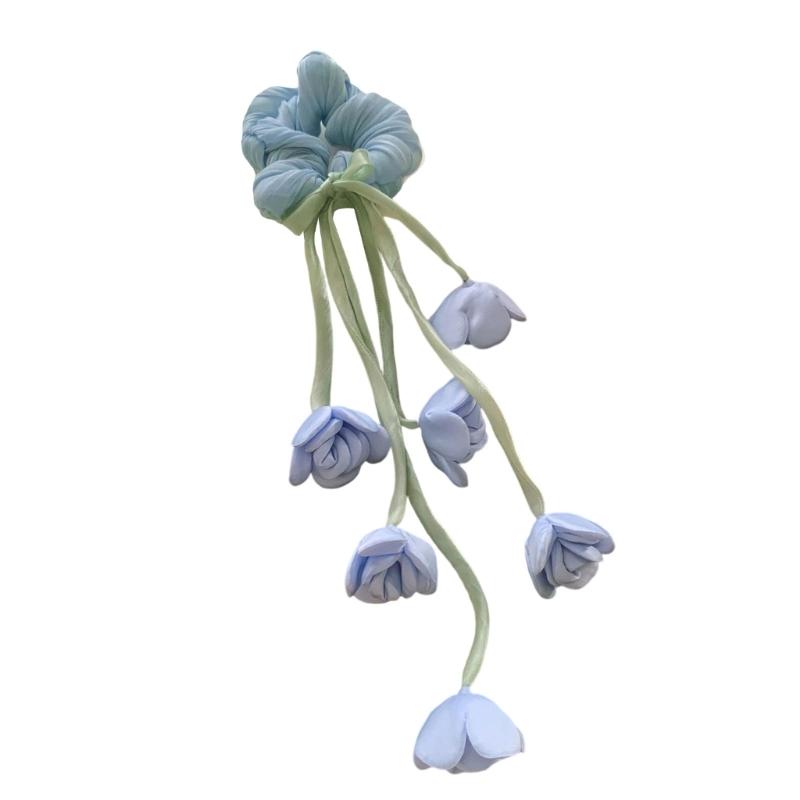 Elegant Floral Tulle Scrunchie With Fringe Detailing Headbands Rope Hair Band For Everyday Styling