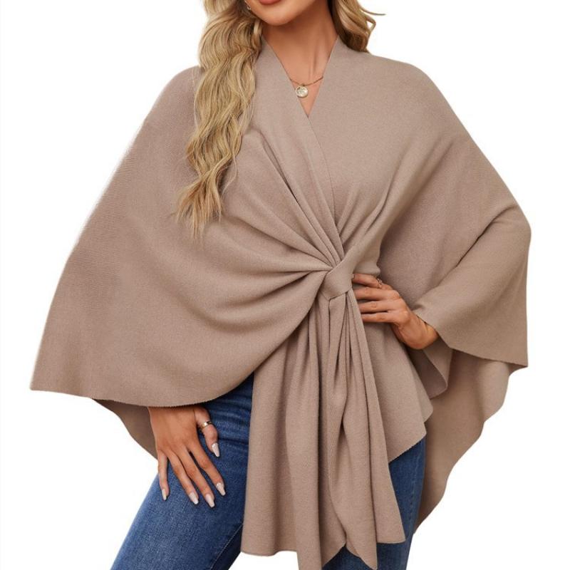 Ladies' Elegant One-piece Solid Color Soft Shawl Jacket Cloak Top