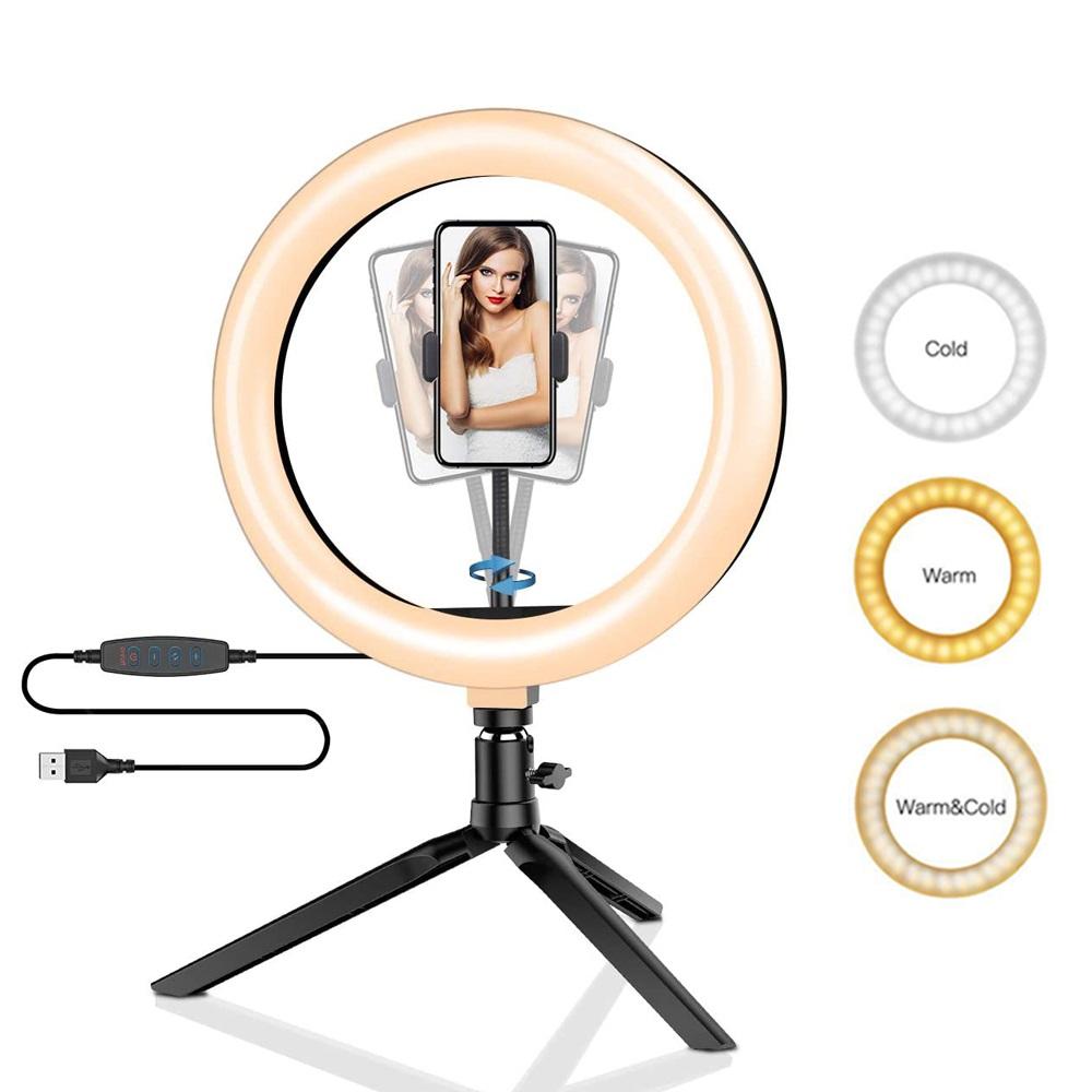 

26cm 10 Inch Led Ring Selfie Light Dimmable Photography Lighting Kit Usb Charging With Tripod 120 Beads For Live Streaming Video Recording чёрный