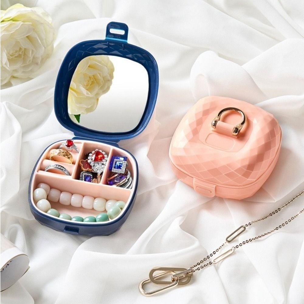 Solid Color Jewelry Box Portable Earring Organizer Makeup Case Necklace Ring Case  For Girls