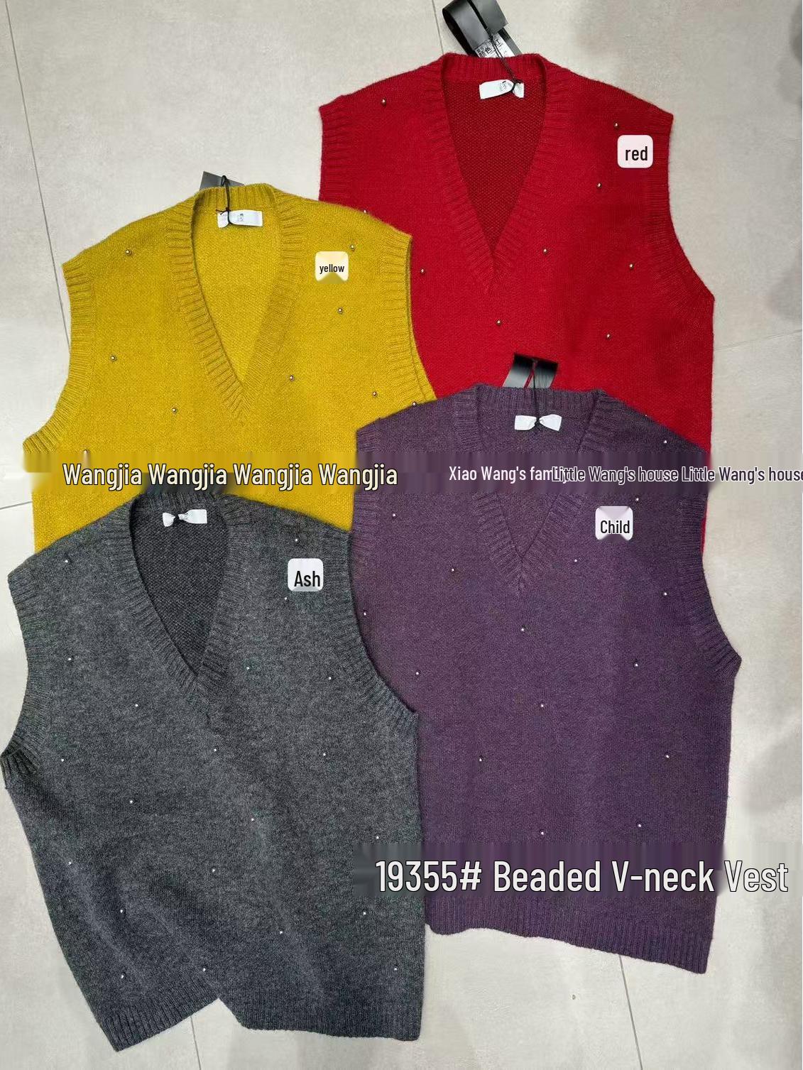 

Xiao Wang s Winter Korean-Style Plus Size Beaded V-Neck Sweater Vest One Size