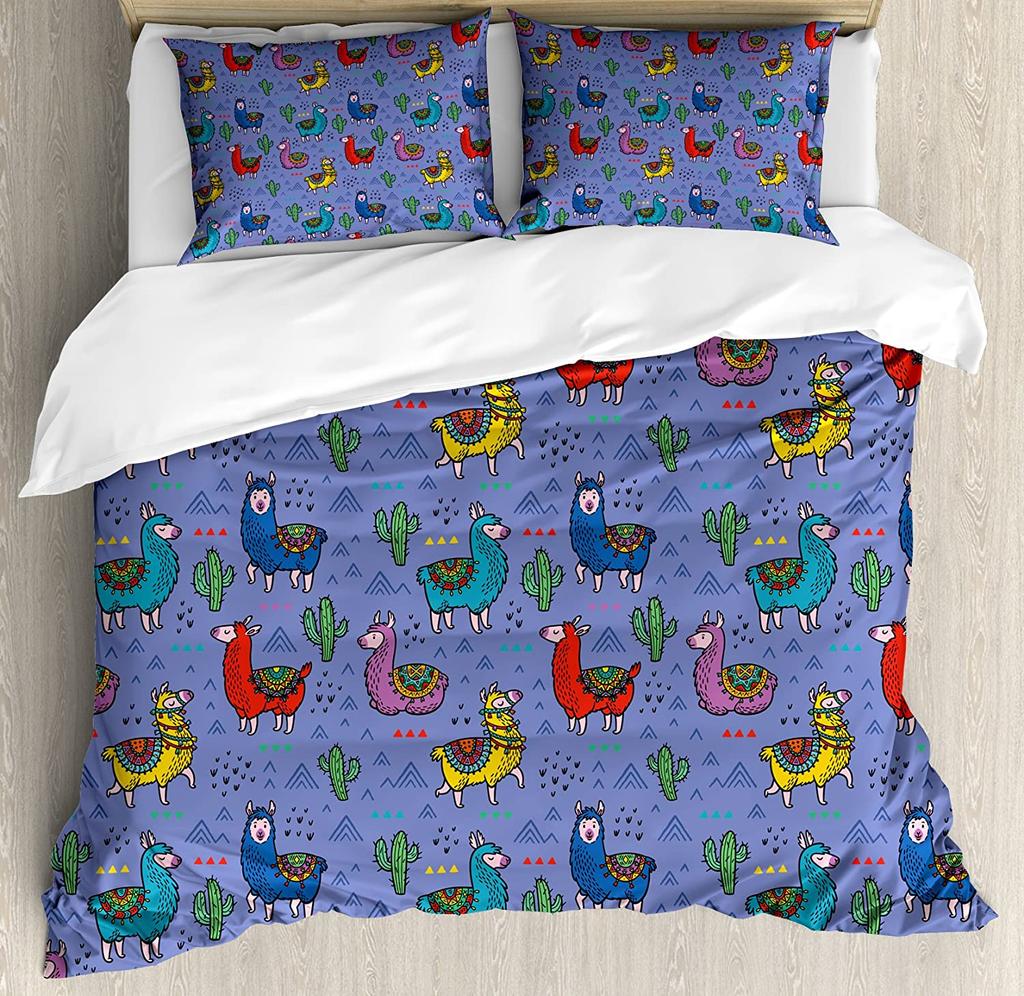 Llama Bedding Set Cute Llama With Candy Cane Hearts Fun Pat 3pcs Duvet Cover Set Bed Set Quilt Cover Pillow Case Comforter Cover