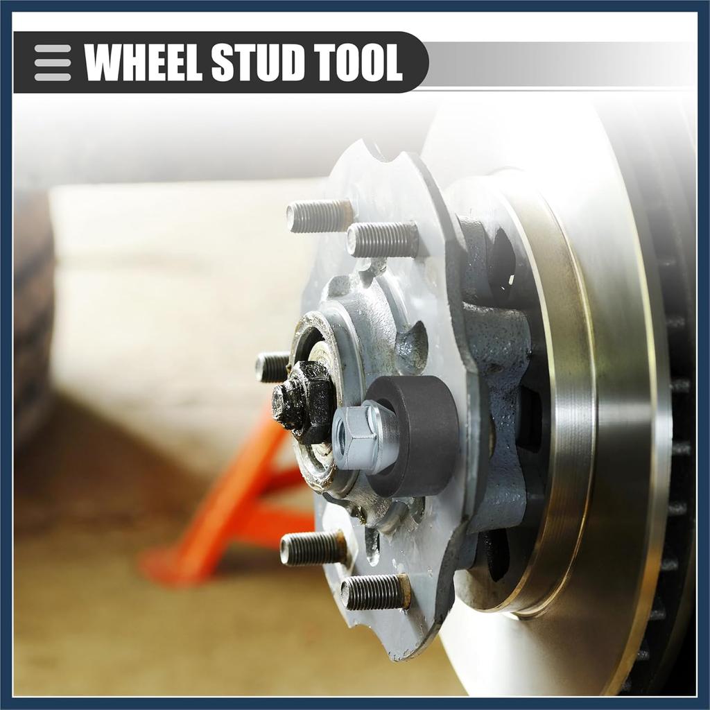 Universal Wheel Stud Installer Tool, Tire Stud Tool, M12x1.25 M12x1.5 M14x1.5, Iron, with 3/4" Hex Wheel Lug Nuts, Silver Tone, 1 Set Stylish Design
