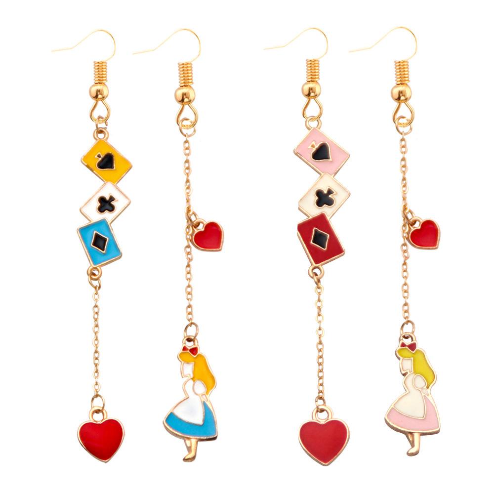 Alice in Wonderland Earrings - Playing Card Dangle Drop Earrings, Japanese Anime Style Cute Jewelry Gift for Women Girls Best Friend