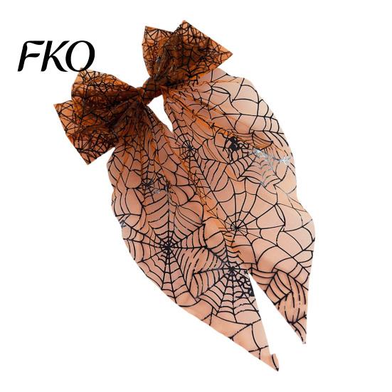 Lightweight Hair Clip Halloween Spider Web Bow Clip, Pumpkin Eyeball Tulle with Long Tails, Women Accessories for Holiday Party Accessory