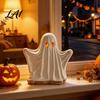 Three Dimensional Festival Crafts Ghost Ornament with Warm Light Cute Spooky Luminous Figurine Seasonal Home Supplies Resin Night Light for Tabletop
