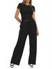 2026 European & American Women's Two-Piece Casual Set: Ruffled Short-Sleeve Top & Wide-Leg Pants