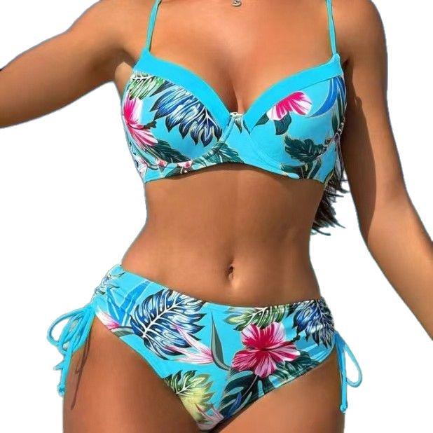 European & American Trendy Halter Strap Bikini with Print Design 2025