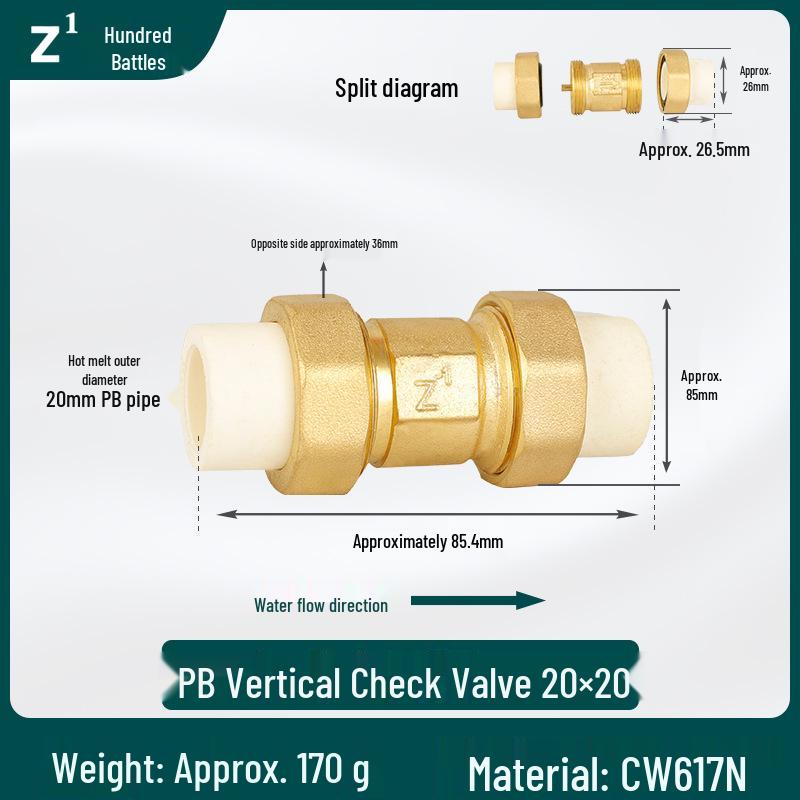 6/4 PPR Hot Melt Full Copper Check Valve, Horizontal/Vertical, 1-Inch Double Union, One-Way Tap Water Pipe Valve.