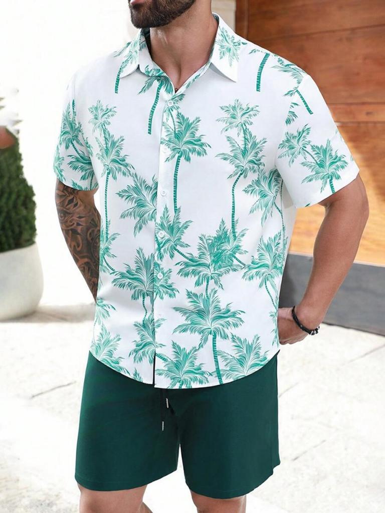 Summer Everyday Men's Sports Shorts Seaside Resort Men's Casual Shirt Men's Hawaiian Short Sleeve Shirt And Beach Shorts Set