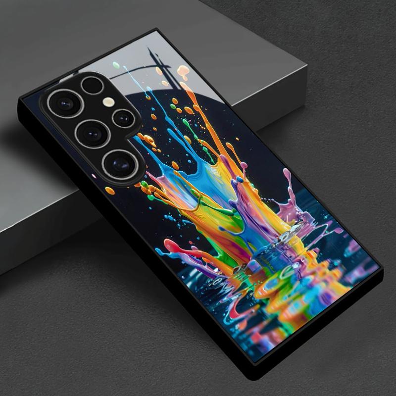 Color ink patterned glass phone case suitable for Samsung Galaxy S26 S25 S24 S23 S22 S20 FE/Ultra/Plus anti drop back cover