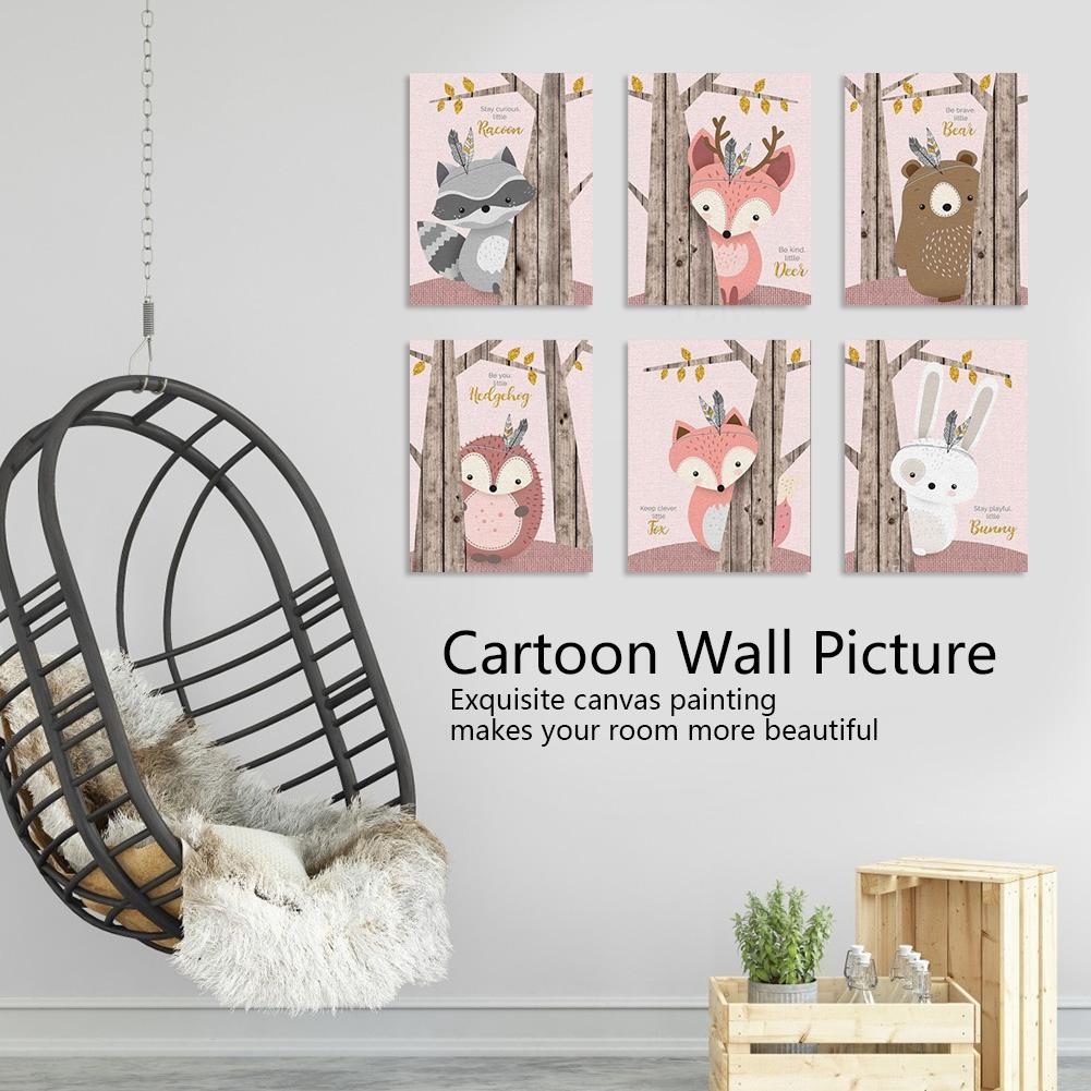 6Pcs 30x21cm Cute Cartoon Animal Pattern Canvas Painting Wall Art Picture Home Wall Decoration
