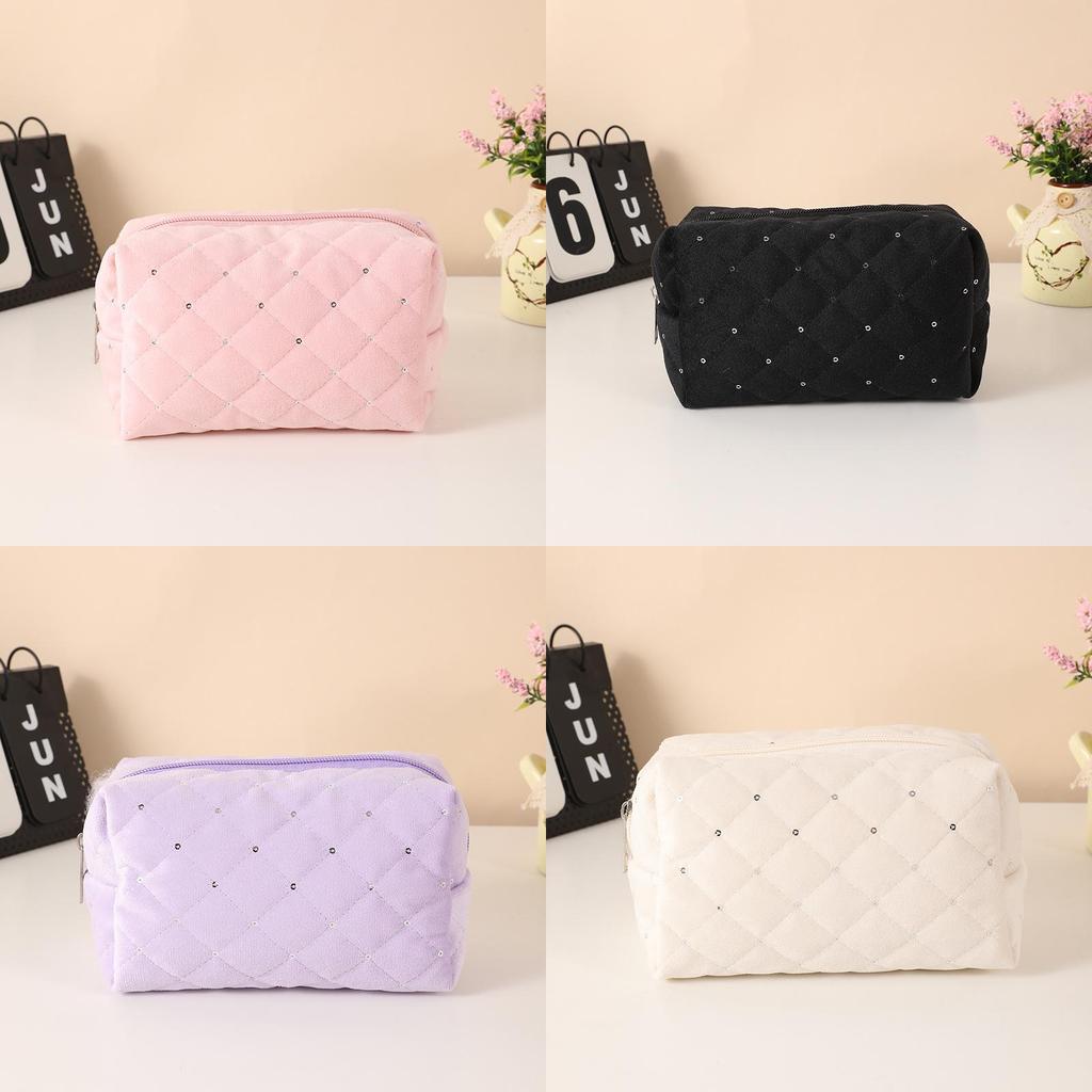 Cotton Quilted Makeup Bag With Large Capacity For Students And Girls
