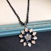 Retro Long Crystal Sweater Chain Women's Versatile Temperament Flower Pendant Necklace Fashion Ethnic Style Hanging Accessories