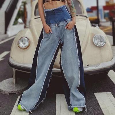2025 Women's High Waist Color Block Flared Jeans