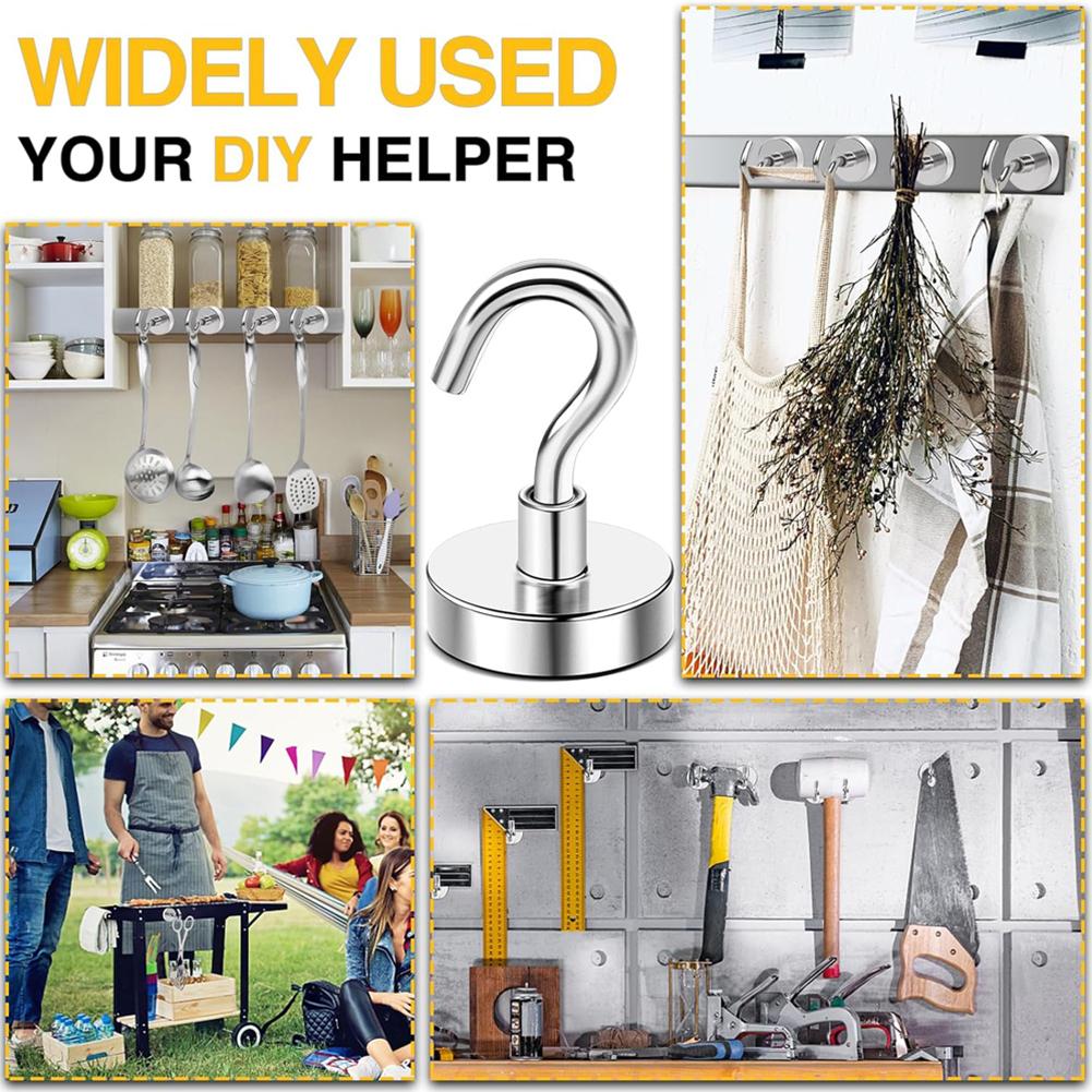 10Pcs Neodymium Magnet Hooks Wall-mounted Extra Strong Cruise Hook Metal Strong Magnetic Hooks for Indoor Outdoor Fridge Kitchen