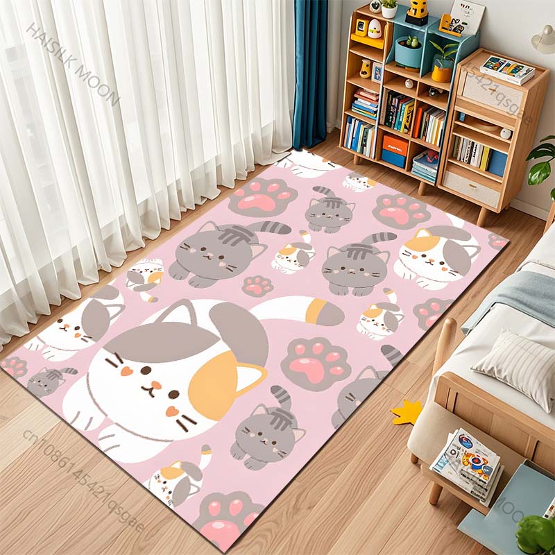 1FPC Cartoon Kitten Print Carpet for Living Room Bedroom Sofa Creative Doormat Home Decor Area Rugged Non-slip Mat Girl Gift