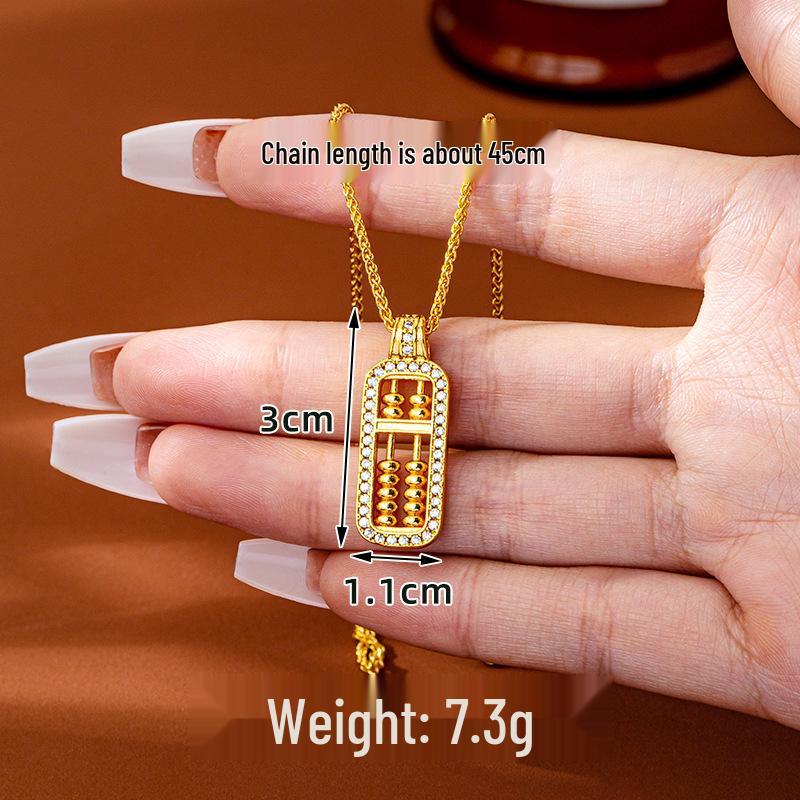 Elegant Vietnamese Sand Gold Abacus Necklace: Simple, Inlaid Diamond Pendant with Long-Lasting Color