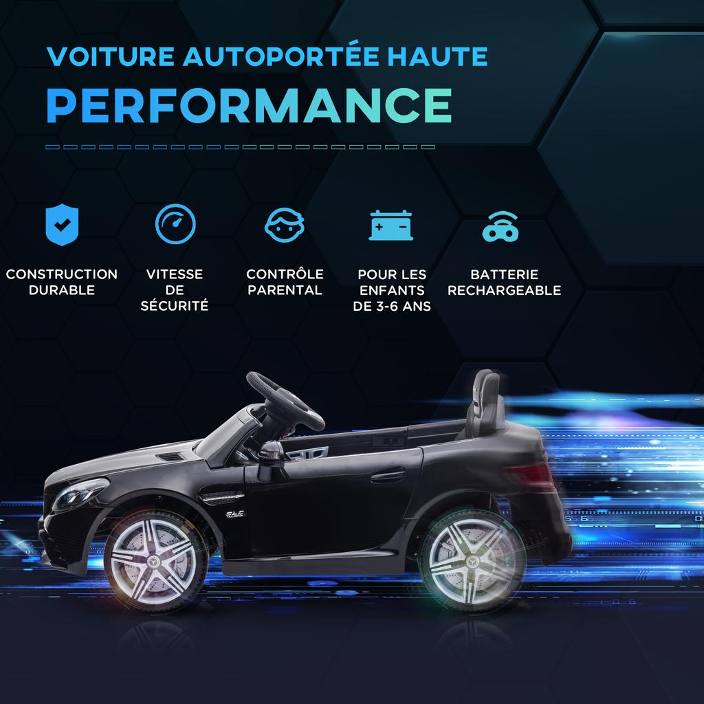 Children's electric car licensed Mercedes SLC 300 12V max speed 5 km/h sound and light effects remote control black