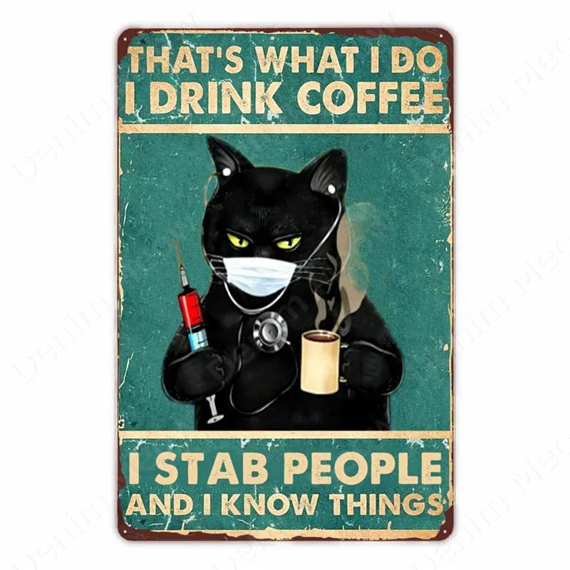 Black Cat Vintage Tin Signs, Funny Metal Art Poster, Wall Decor, Home, Bar, Pub, Cafe, Farm, Bathroom, I Hate Everyone