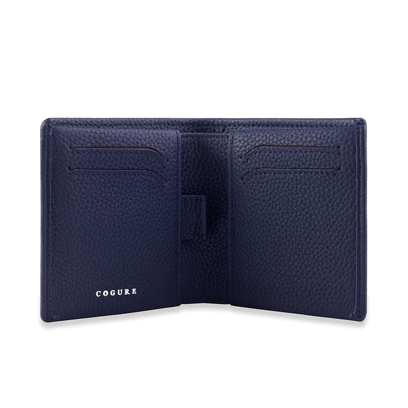 

[COGURE] Kogre wallet bi-fold mini wallet genuine leather shrink calf leather wallet coin purse card holder unisex with gift box COPM02-Navy navy