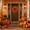 50cm Autumn Leaf Wreath Front Door Decoration Thanksgiving Fall Harvest Festival Seasonal Home Decor Artificial Leaf Garland