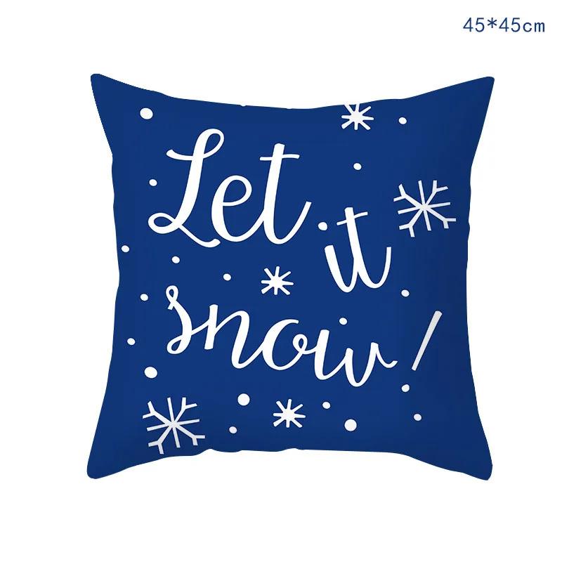 45Cm Blue Snow Winter Christmas Pillowcase Xmas Ornaments Sofa Pillow Cover Merry Christmas Decor Home Car Cushion Cover
