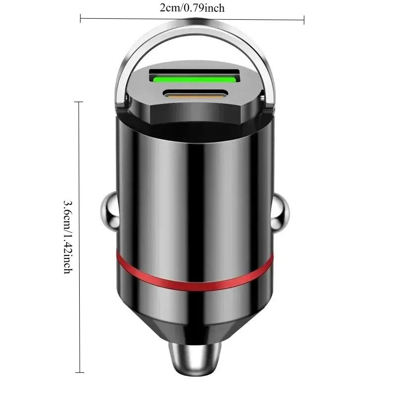 Compact Dual-Port Car Charger: 30W PD/QC3.0 for iPhone, Samsung, Xiaomi - USB-C & USB-A Fast Charging in the Car