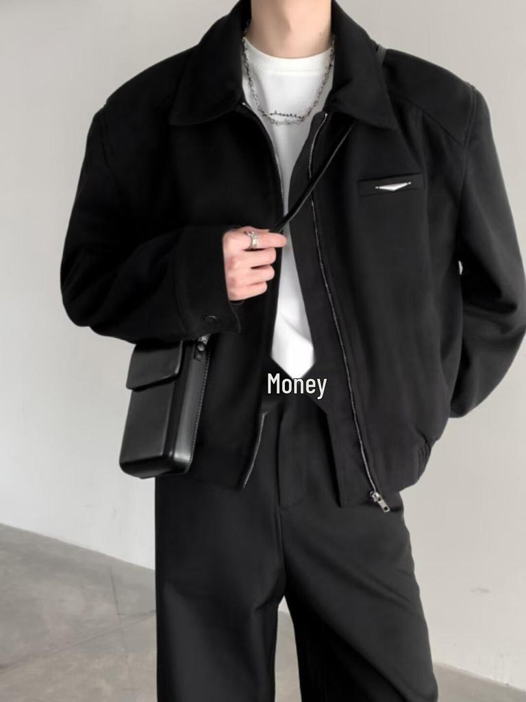 Men's High-End Short Baseball Jacket with Padded Shoulders - 2024 Spring/Autumn Collection