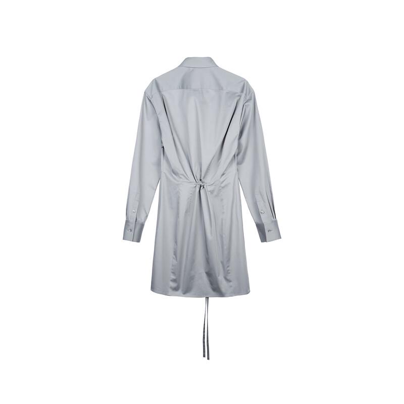 LESS Autumn Cotton Blend Lapel Long Sleeve Belted Dress L