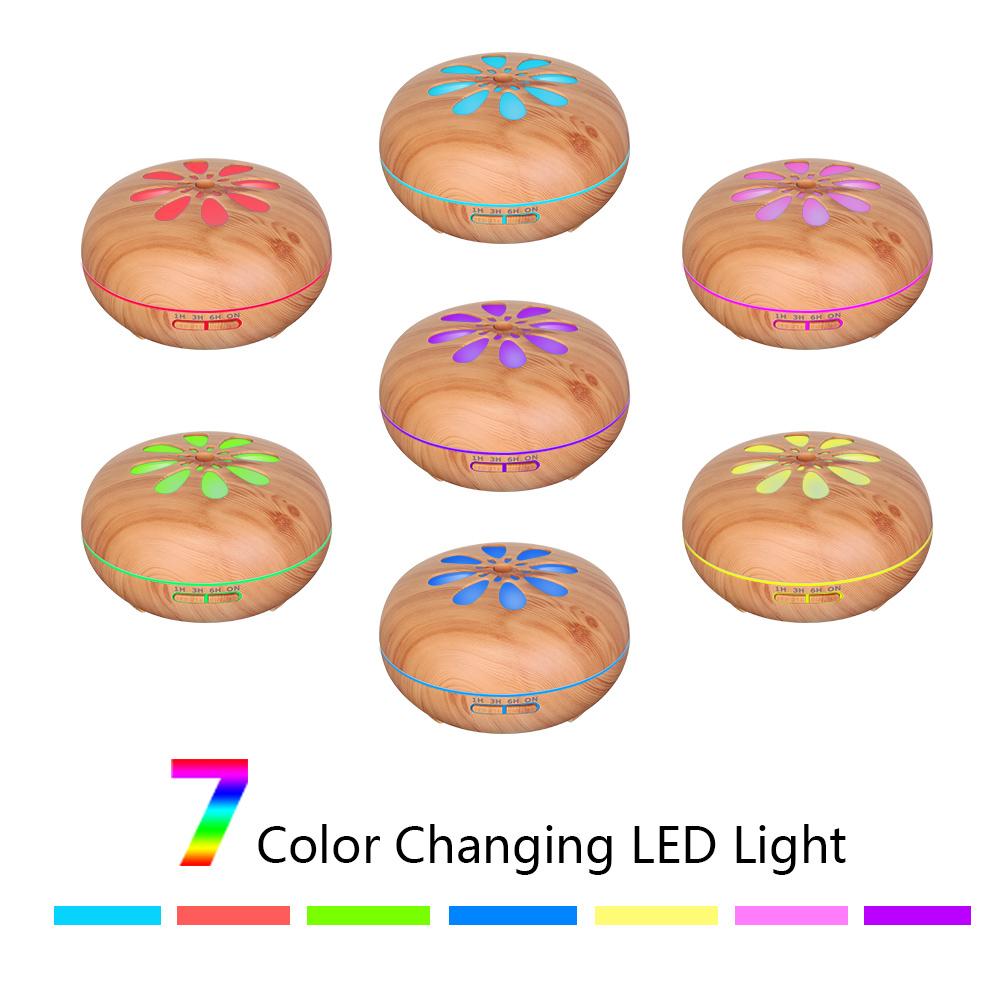 Air Humidifier Essential Oil Diffuser Aromatherapy Ultrasonic Aroma Remote Wood Grain With 7 LED Light 550ML For Home Office