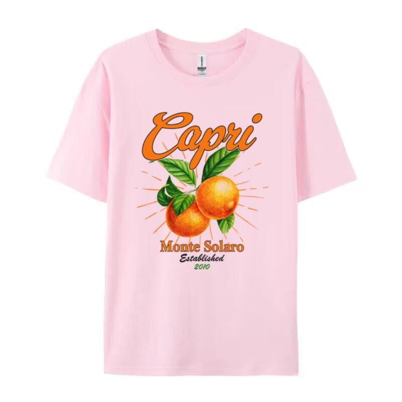 

Retro Capri Orange TShirts for Women Cute Fruit Graphic Tees Short Sleeve Loose Italy Vacation T Shirt Vintage Aesthetic Tops 4XL