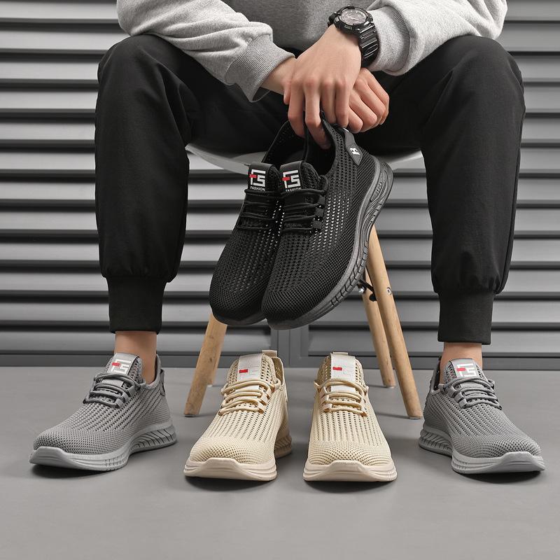 Summer new shoes men's flying woven hollow mesh casual shoes breathable low-top soft-soled shoes wading shoes