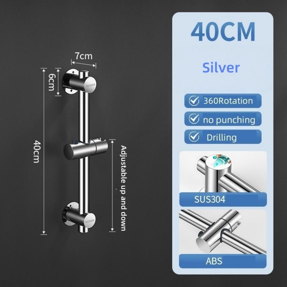 Stainless Steel No-Drill Shower Head Lift Pole Bathroom Shower Set with Adjustable Fixed Pole Rain Shower Head Bars Accessories