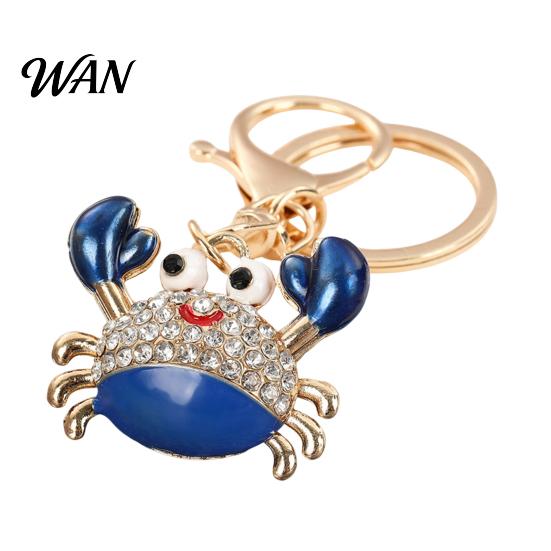 Zinc Alloy Keychain Charm Pendant Sparkling Rhinestones Inlaid Crab Design Key Anti-oxidation Holder with Lobster Clasp Lightweight Car Bag Accessory