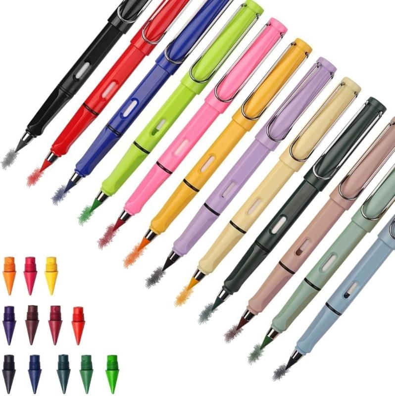 12/13Pcs Inkless Pencil with Replaceable Refill Colored Inkless Pencil Everlasting Pencil for Writing Sketching Drawing