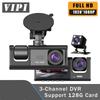 3 Camera Lens Car DVR 3-Channel Dash Cam HD 1080P Dash Camera Dual Lens Dashcam Video Recorder Black Box 24H Parking Monitoring