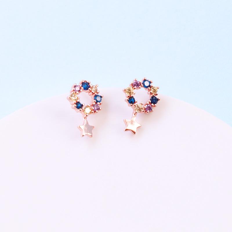 S925 Silver Korean Star Stud Earrings: Fresh, Colorful, Sweet Five-Pointed, Hollow Star Design, Perfect for Christmas.