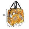 Orange And Yellow Flowers Pattern Insulated Lunch Bag for Women Children Leakproof Food Boxes Thermal Lunch Box Tote