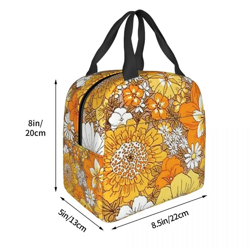 Orange And Yellow Flowers Pattern Insulated Lunch Bag for Women Children Leakproof Food Boxes Thermal Lunch Box Tote