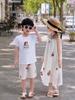 Korean Mother-Daughter Cotton Midi Dresses - Stylish Short Sleeve Summer Print