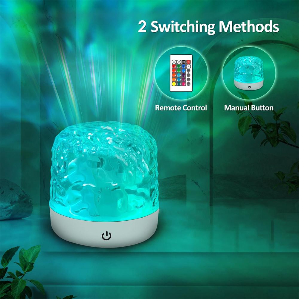 16 Color LED Water Ripple Projector Night Light Remote Control Bedroom Bedside Decorative Ambient Lamp RGB Dimmable Crystal Lamp
