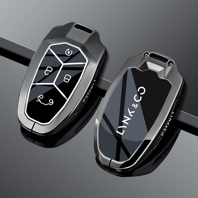 Lynk & Co 06 Car Key Cover Metal Shell for 2024 Models 01/02/03 with Stone Pattern Design and Buckle.