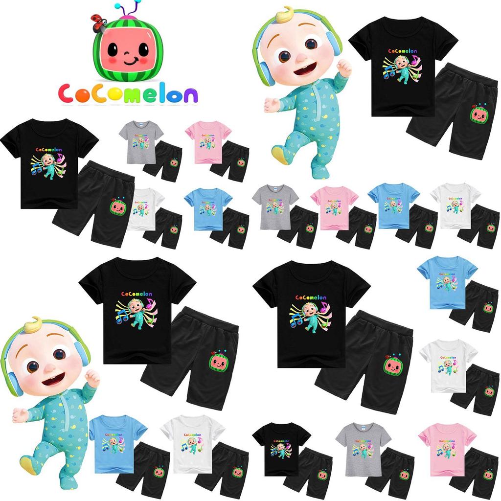 Kids Cocomelon Short Sleeve Tshirt Shorts Boys Girls 2pcs Tops Pants Set Casual