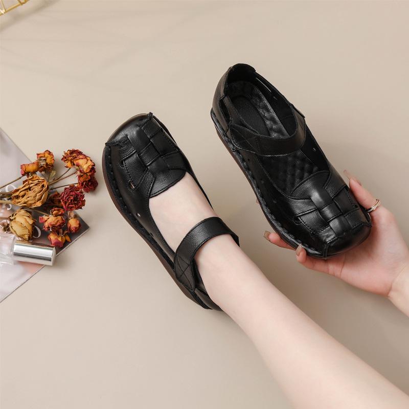 Women's Retro Cowhide Wedge Sandals - Summer Soft Sole Genuine Leather Platform Shoes