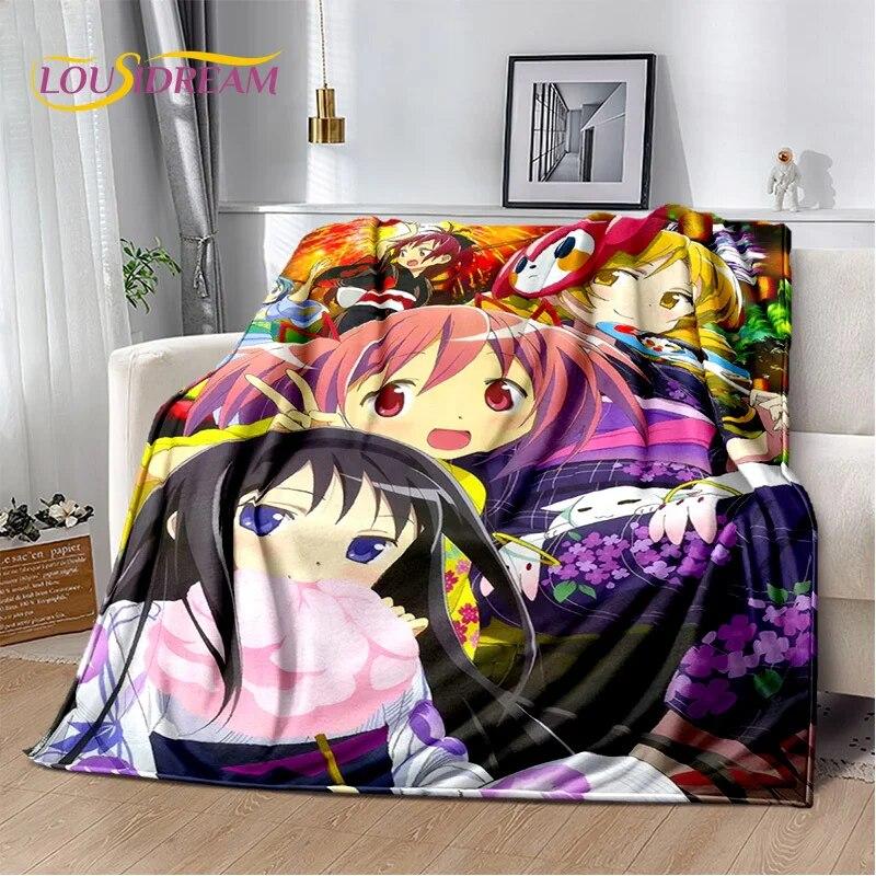 3D süße Puella Magi Madoka Magica Cartoon-Decke, weiche Überwurfdecke für Zuhause, Schlafzimmer, Bett, Sofa, Picknick, Reise, Decke für Kinder